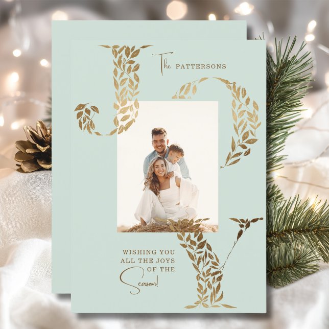 Joy Elegant Jul Blommigt Typography Photo Julkort (Skapare uppladdad)