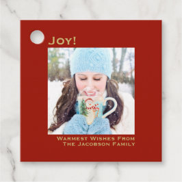 Joy! Enkel röd och Guld-minimalistisk fotojul Gåvor Etiketter