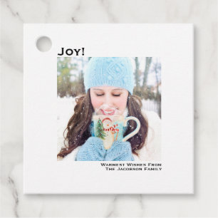 Joy! Enkel vit, minimalistisk fotojul Gåvor Etiketter