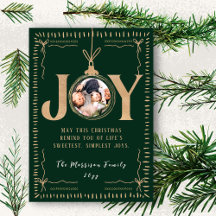 JOY Evergreen Gold Accents Classy Christmas Photo