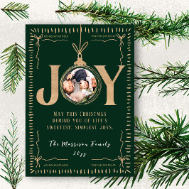 JOY Evergreen Gold Accents Classy Christmas Photo Julkort