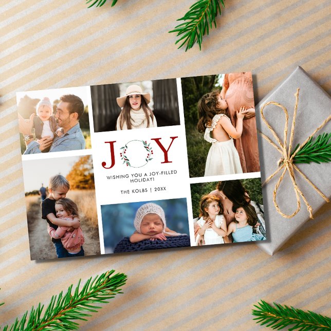 Joy Family Photo Collage Modern jul Julkort (Joy Family Photo Collage Modern Christmas Holiday Card)