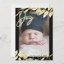 Joy Family Photo Faux Guld Botanical jul Julkort