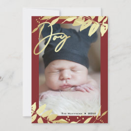 Joy Family Photo Guld Burgundy Botaniska jul Julkort