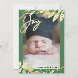 Joy Family Photo Guld Grönt Botanical jul Julkort