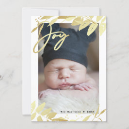 Joy Family Photo Guld White Botanical-jul Julkort