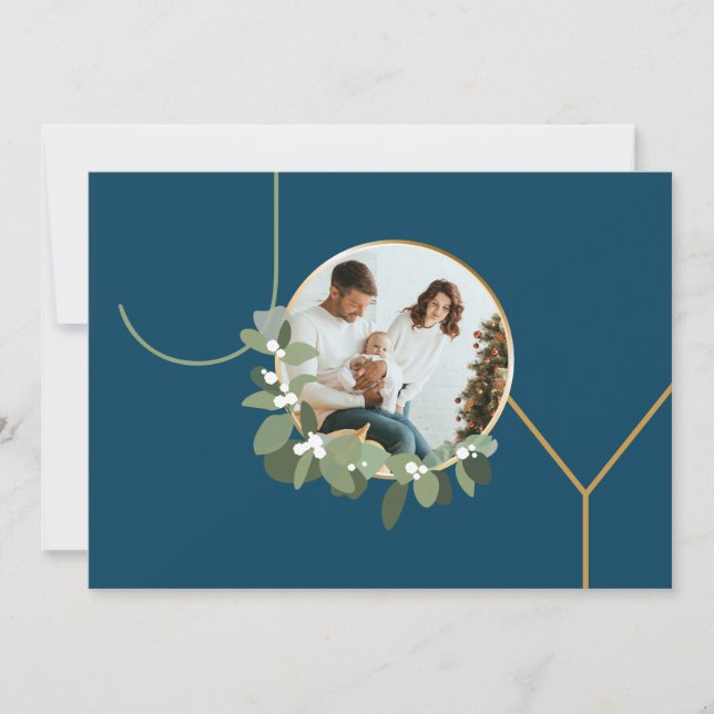 Joy Family Photo Modern Wandan Blue Helgdag Julkort (Framsida)