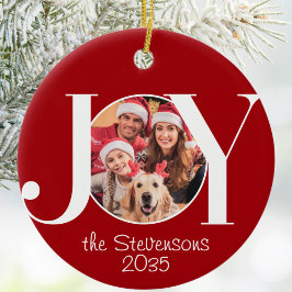 Joy Family Photo Red Christmas Julgransprydnad Keramik