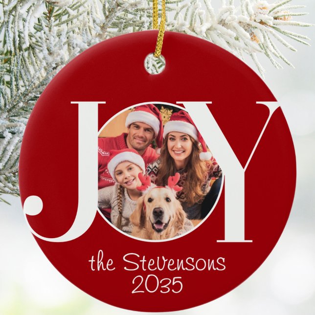 Joy Family Photo Red Christmas Julgransprydnad Keramik (Skapare uppladdad)