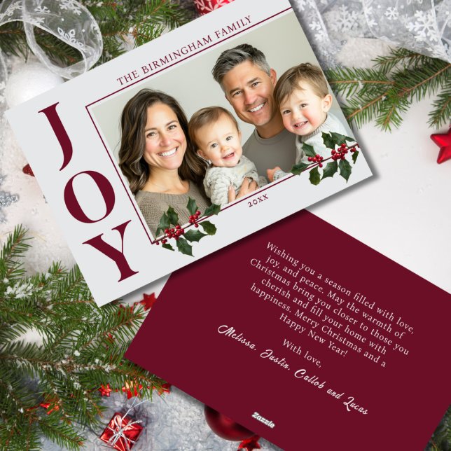 JOY Family Photo Red Flat Helgdag Card Julkort (Skapare uppladdad)