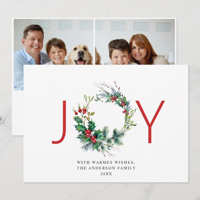 JOY Festiv Krans med Julbär Julhälsning Julkort (Fram/baksida)