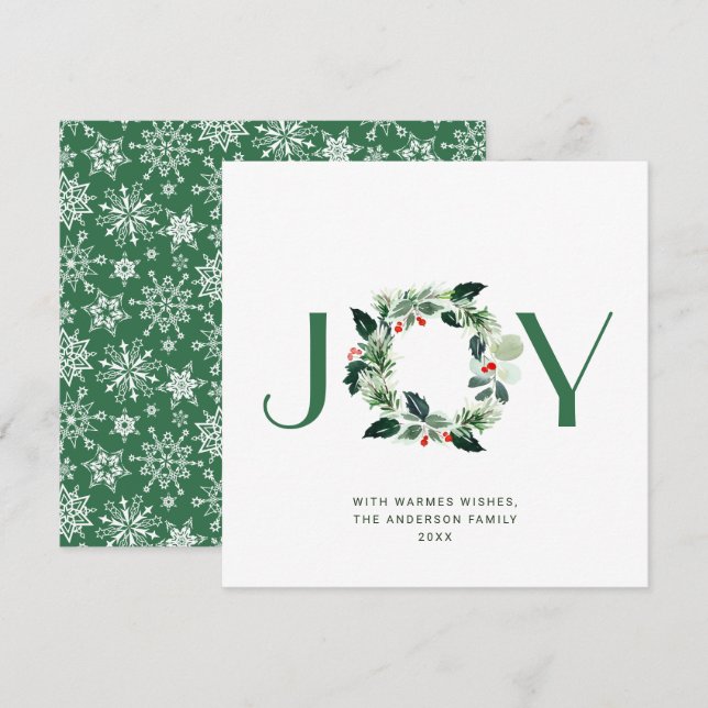 JOY Festive Holly Bär Krans Julhälsning Julkort (Fram/baksida)