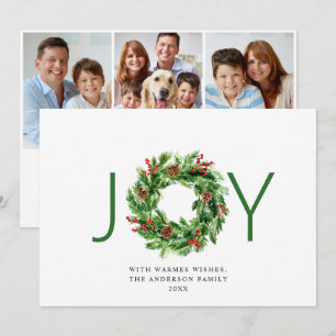 JOY Festive Holly Berry Krans Jul 3 Foto Julkort