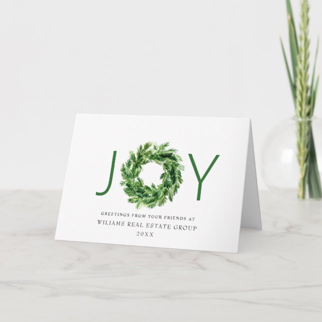 JOY Festive Pine Branch Wreath Christmas Holiday Helgkort (Framsida)