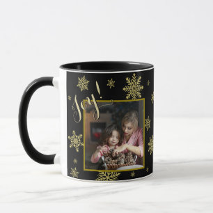 Joy! Festive Snöflingor Photo Ram Black & Guld Mugg