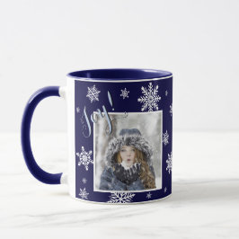 Joy! Festive White Snowflake Photo Ram Mugg