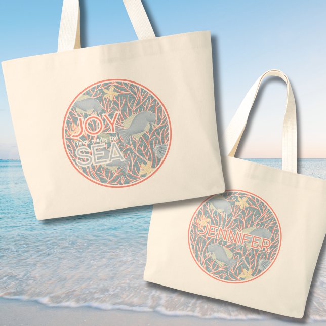 Joy Finds Me By The Sea – Boho Beach  Jumbo Tygkasse (Modern Coastal Charm Personalized Beach Tote Bag - Joy Finds Me By The Sea)