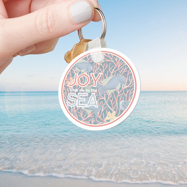 Joy Finds Me By The Sea – Boho Beach  Nyckelring (Modern Coastal "Joy Finds Me By The Sea" Personalized Keychain)