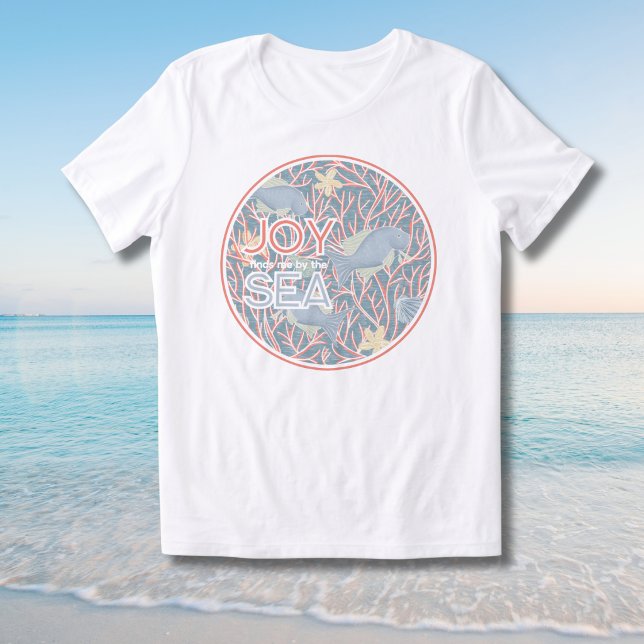 Joy Finds Me By The Sea – Boho Beach  T Shirt (Modern Coastal "Joy Finds Me By The Sea" Inspirational T-Shirt)