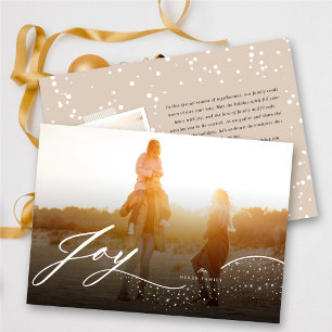 Joy Flowing White Script & Sparkles Snyggt Photo Julkort
