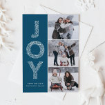 JOY Foliage Lettering Blue Photo Collage<br><div class="desc">JOY Foliage Lettering Navy Blue jul Photo Collage Flate Card | Skicka julhälsningar med det här visuella helgdag-fotokortet. Den har JOY foliage dekorativ typografi och festive mönster. Anpassa genom att lägga till namn,  meddelande och foton.</div>