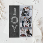 JOY Foliage Lettering Chalkboard Photo Collage Julkort<br><div class="desc">JOY Foliage Lettering Red jul Photo Collage Flat Card | Skicka julhälsningar med det här visuella helgdag-fotokortet. Den har JOY foliage dekorativ typografi och festive mönster på faux chalkboard-bakgrund. Anpassa genom att lägga till namn,  meddelande och foton.</div>