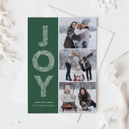 JOY Foliage Lettering Grönt Photo Collage Julkort