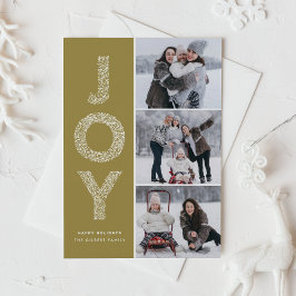 JOY Foliage Lettering Guld Photo Collage Julkort