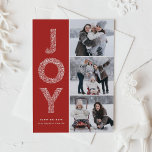 JOY Foliage Lettering Red Photo Collage Julkort<br><div class="desc">JOY Foliage Lettering Red jul Photo Collage Flat Card | Skicka julhälsningar med det här visuella helgdag-fotokortet. Den har JOY foliage dekorativ typografi och festive mönster. Anpassa genom att lägga till namn,  meddelande och foton.</div>