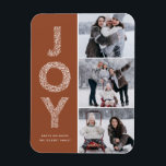 JOY Foliage Lettering Terracotta Photo Collage Magnet<br><div class="desc">JOY Foliage Lettering Terracotta jul Photo Collage Flat Magnet | Skicka julhälsningar med den här visuella helgdag fotomagnet. Den har JOY-löv,  dekorativ typografi och festive mönster. Anpassa genom att lägga till namn,  meddelande och foton.</div>