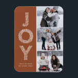JOY Foliage Lettering Terracotta Photo Collage Magnet<br><div class="desc">JOY Foliage Lettering Terracotta jul Photo Collage Flat Magnet | Skicka julhälsningar med den här visuella helgdag fotomagnet. Den har JOY-löv,  dekorativ typografi och festive mönster. Anpassa genom att lägga till namn,  meddelande och foton.</div>