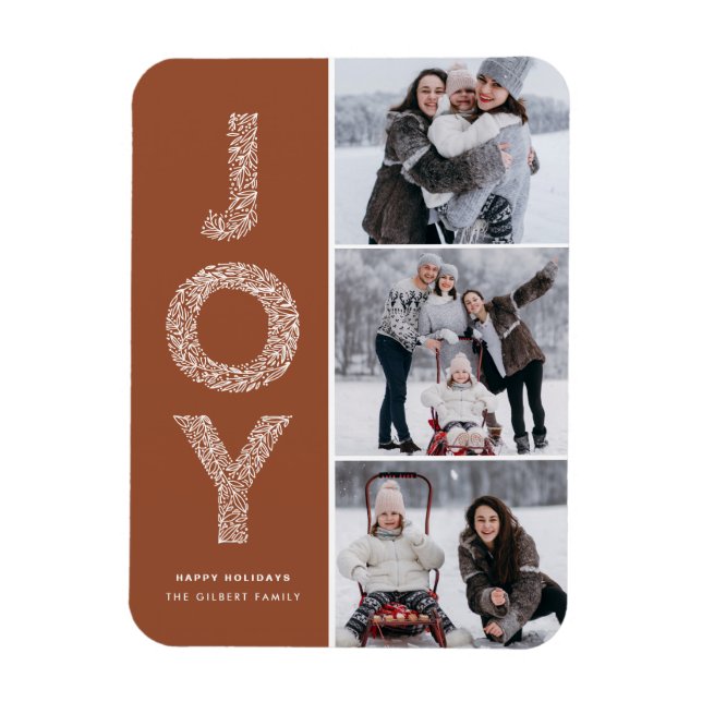 JOY Foliage Lettering Terracotta Photo Collage Magnet (Vertikal)