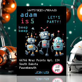 Joy Girl Coola Team Funny Crazy Robot 2:a födelsed Inbjudningar
