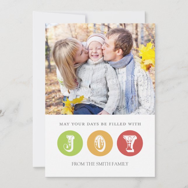 Joy God jul Photo Card Red Grönt Julkort (Framsida)