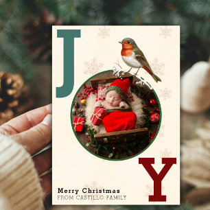 JOY God jul Photo Winter Bird Julkort