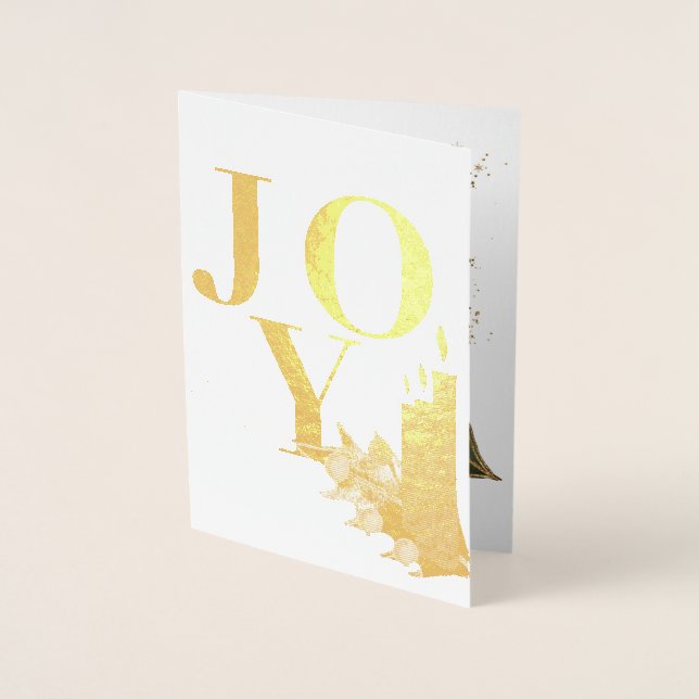 Joy Golden Candles Holly Berries jul Folierat Kort (Framsida)