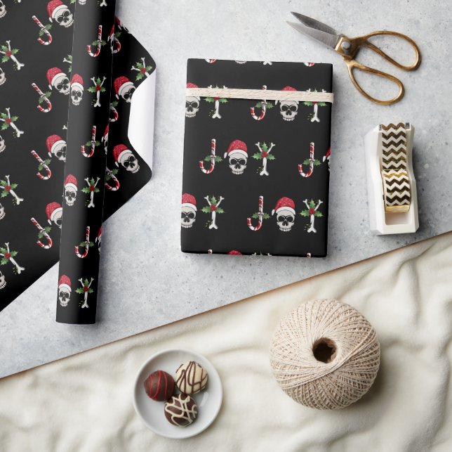 Joy Gothic Skull Holly Julens Helgdag Wrapping Presentpapper (Hantverk)