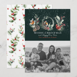 JOY Gräs Cone Red Berry Bird Grönt Julfoto Julkort