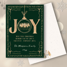JOY Green Gold Classy Hand drawn Christmas Julkort