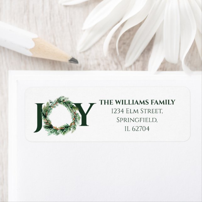 Joy Greenery God Jul Returadress Etikett (Insitu)