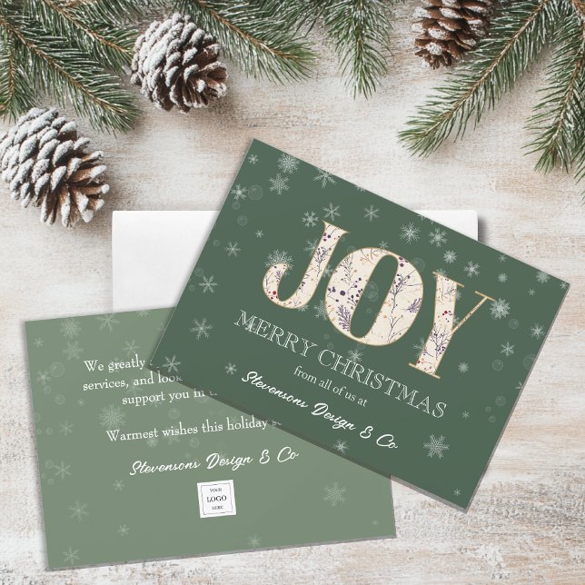 Joy Grönt Business Helgdag Card med Logotyp Julkort (Skapare uppladdad)