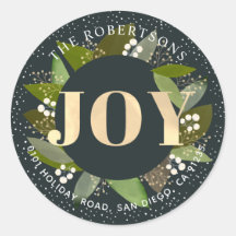 JOY Grönt Foliages Navy Blue Adress Sticker