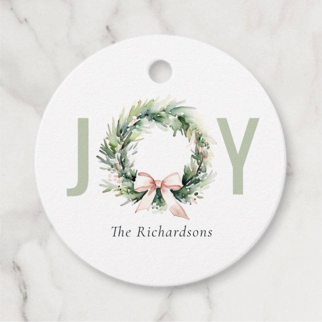 Joy  Grönt Jul Utandningsfärg Vattenfärg Gåvor Etiketter (Framsida)