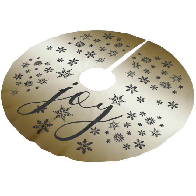 JOY - Guld & Black Snowflake-jul - Julgransmatta Borstad Polyester (Vinklad)