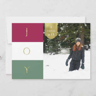 JOY Guld Glitter Färgblock Julbild Julkort