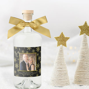 Joy! Guld och Black Helgdag Fotofoto Festive Snöf Spritflaskor Etikett