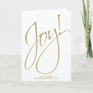Joy! Guld & White Modern Script Chic Helgdag Photo Kort
