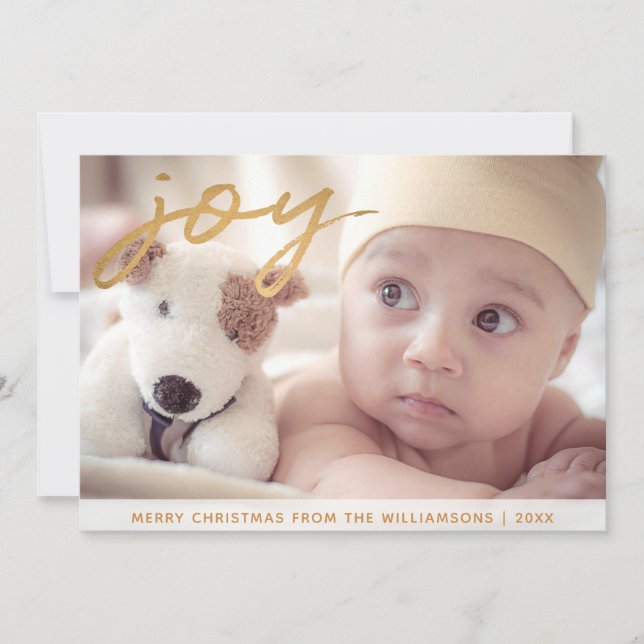 Joy Hand Lettered Guld Snowflake Photo Helgdag Julkort (Framsida)