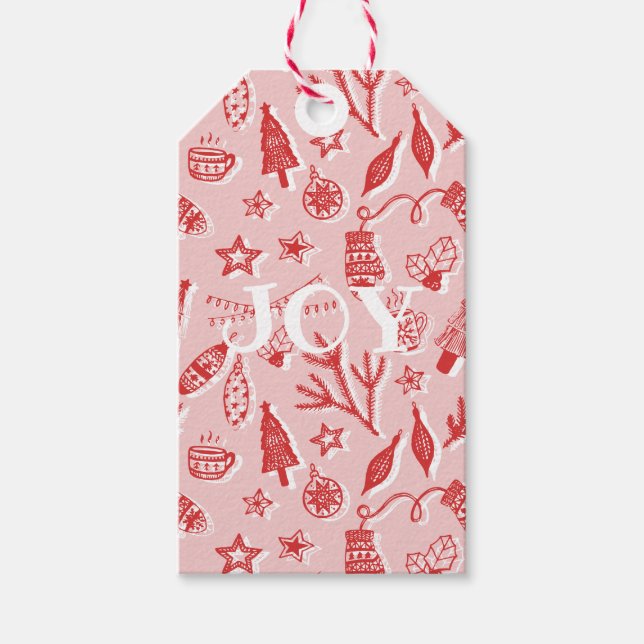 Joy ・ Hand plockade Juldekorationer Helgdag Set Presentetikett (Framsidan)