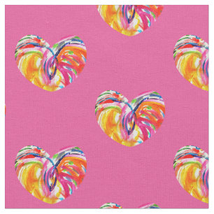 Joy Hearts Rainbow Fabric Art Material Tyg